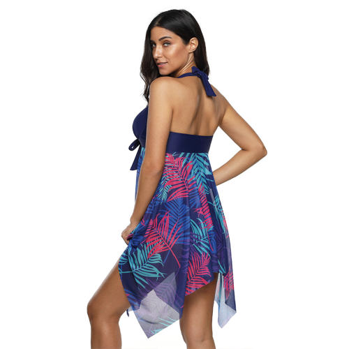 Floral Print Swimsuit Super Size Beach Dress Women Padding Swimdress PQ2037