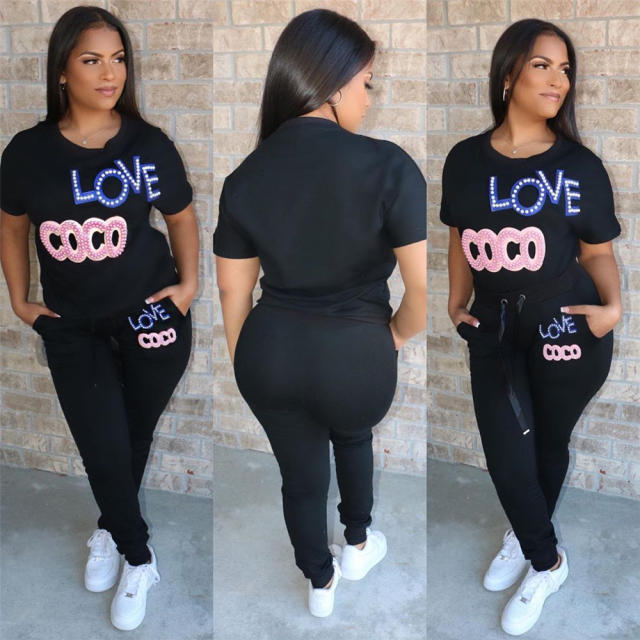 Casual Sports Suit Home Wear Pearl Decoration Fashion Jumpsuit PQXM6082B