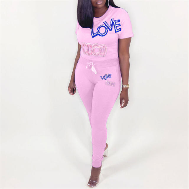 Casual Sports Suit Home Wear Pearl Decoration Fashion Jumpsuit PQXM6082B