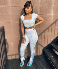 Slim Short-sleeved Two Piece Suits Women Fashion Street Wear PQAJ4106B