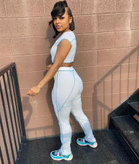 Slim Short-sleeved Two Piece Suits Women Fashion Street Wear PQAJ4106B