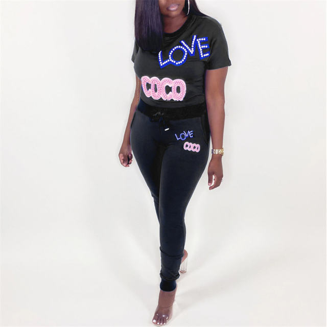 Casual Sports Suit Home Wear Pearl Decoration Fashion Jumpsuit PQXM6082B