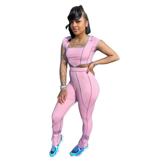 Slim Short-sleeved Two Piece Suits Women Fashion Street Wear PQAJ4106B