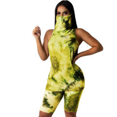 Tie-dye Casual Streetwear for Women Fashion Home Sport Tops with Shorts PQ6095A