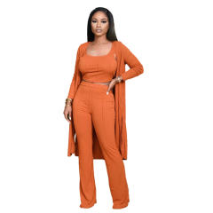 Autumn Casual Suit Fashion Pit Long Sleeve Cloak With Vest and Pants PQ4315A