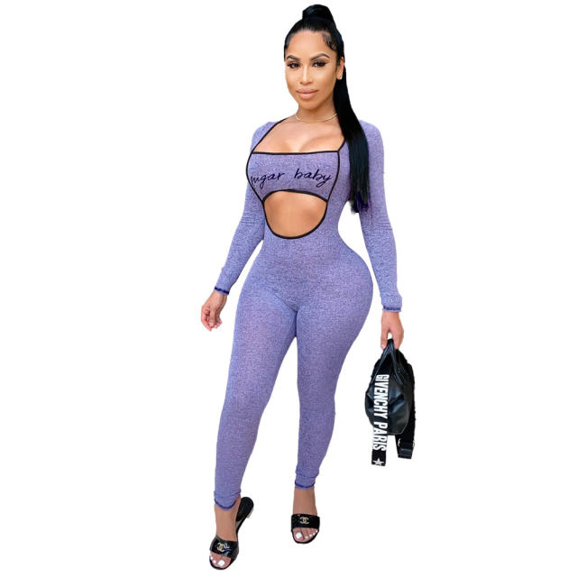 Dark Grey Color Women's Fashion Sexy Streetwear Jogging Sports Jumpsuit PQ5014D