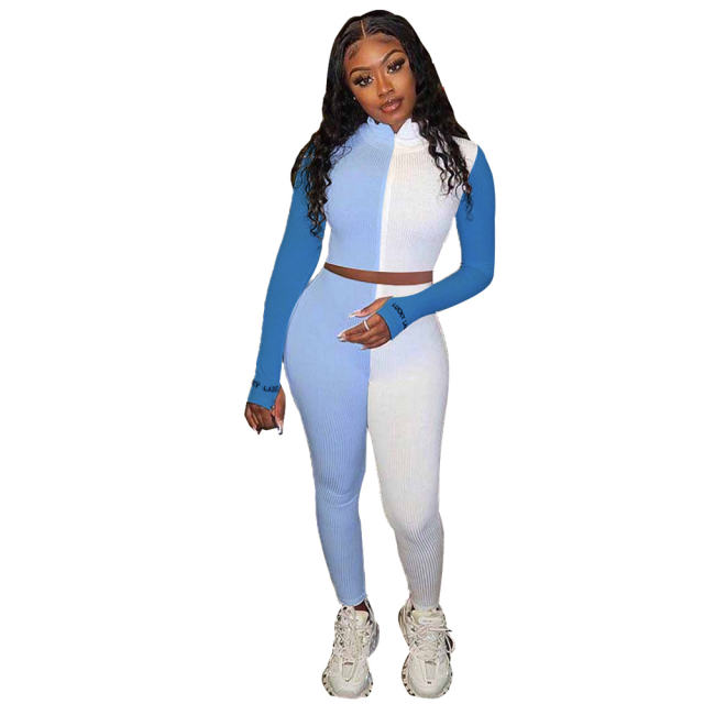 Multicolor Stitching Two Piece Pants Embroidered Long Sleeve Tracksuits PQ6114A