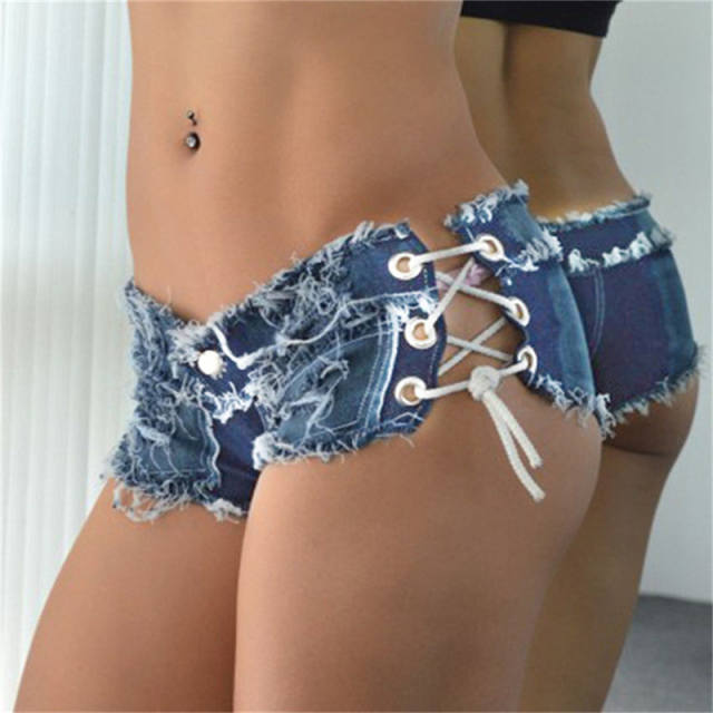 Blue Denim Shorts Hot Pants Nightclub Low Waist Jeans PQMLY616A