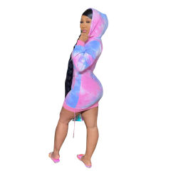 Autumn Pocket Loose Casual Dress Winter Print Hooded Streetwear PQCM777C