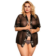 Black Plus Size Mesh Sheer Lace Robe Sexy Nasty Lingerie For Women PQ80777A