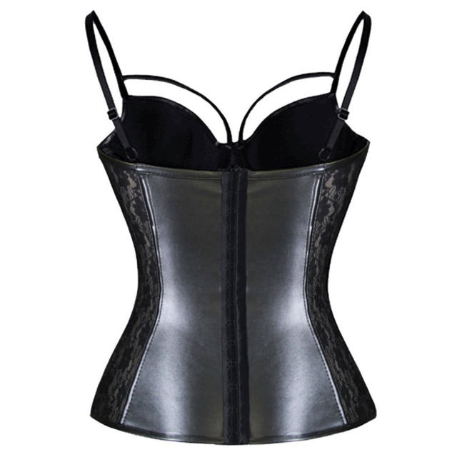 Sexy Mesh Corset Lingerie PU Leather Bustiers See-through Lace Sexy Costume PQ70086