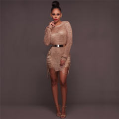Gold Wool Beach Blouse Sexy Beach Dresses Hollow Knitted Dress PQZ002A
