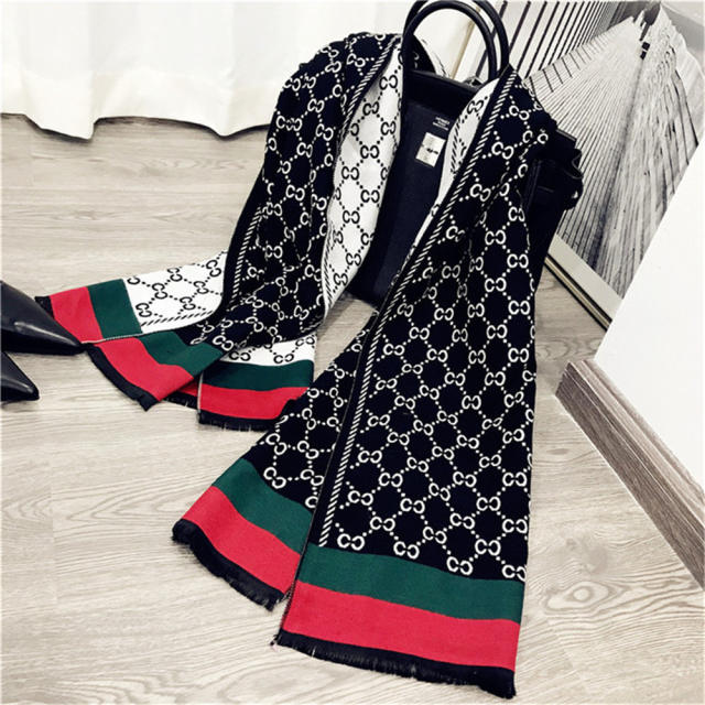 Blue Imitation Cashmere Scarfs Women Letter Striped Shawl PQ1981D