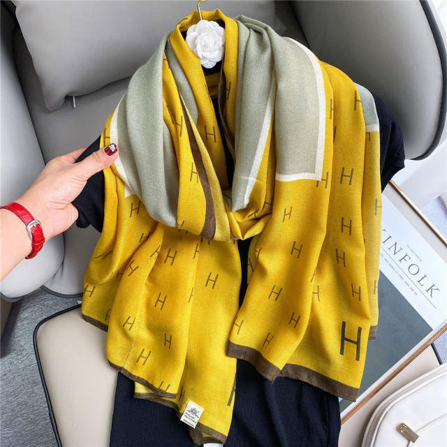 Yellow Cotton Linen Scarf Women Fall Silk Scarf Winter Oversized Shawl PQLY180B