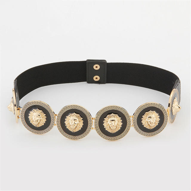 Metal Lion Head Belt Elastic Wide Waist Seal Animal Decoration Belt PQZL6080