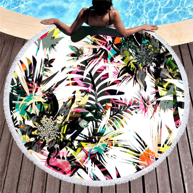 Fashion Seaside Vacation Round Printing Beach Towel Picnic Mat PQHD2007A