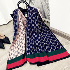 Blue Imitation Cashmere Scarfs Women Letter Striped Shawl PQ1981D