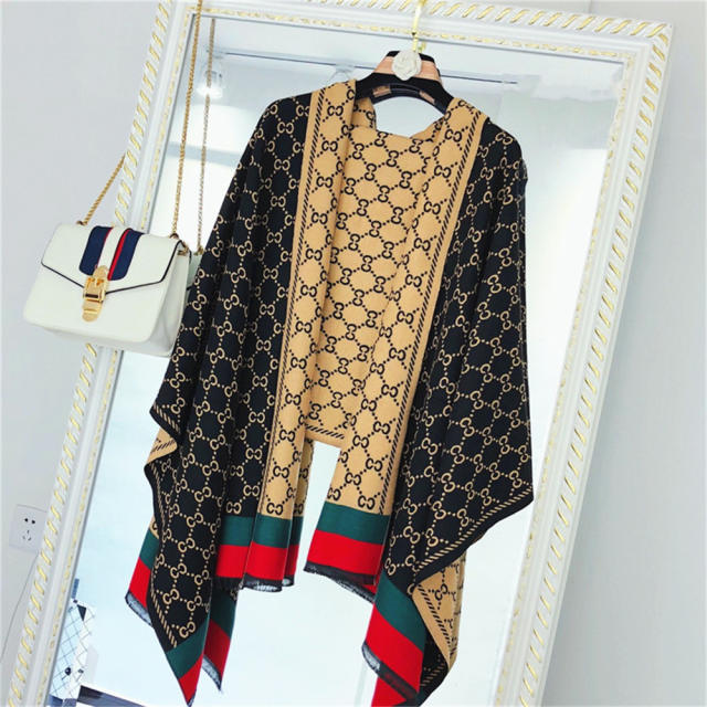 Light Grey Imitation Cashmere Scarfs Women Letter Striped Shawl PQ1981C