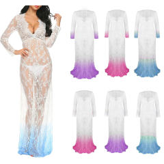 Sexy Deep V-neck Long-sleeved See Through Tight-fitting Lace Dress PQ9848