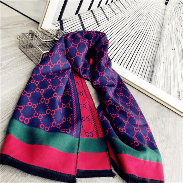 Light Grey Imitation Cashmere Scarfs Women Letter Striped Shawl PQ1981C