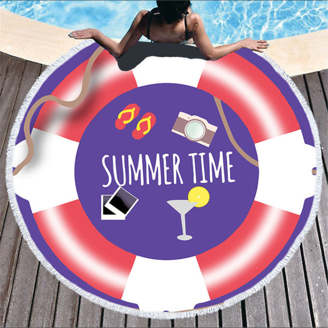 Fashion Seaside Vacation Round Printing Beach Towel Picnic Mat PQHD2007A