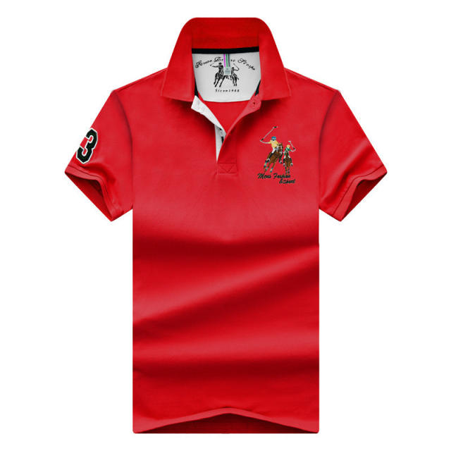 Red Men Lapel Loose Tops Summer Polo Shirt Cotton Short Sleeve T-shirt PQ2020D