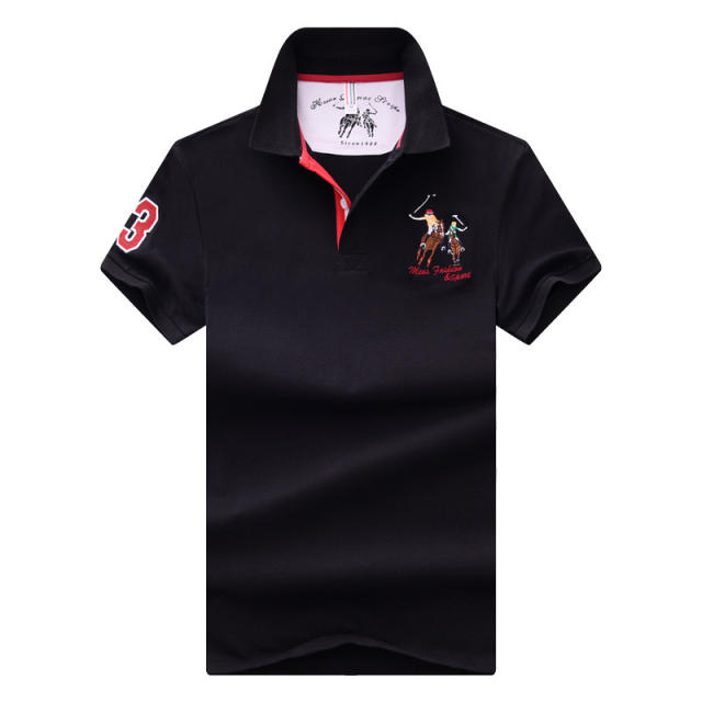 Black Cotton Short Sleeve T-shirt Men Lapel Loose Tops Summer Polo Shirt PQ2020A