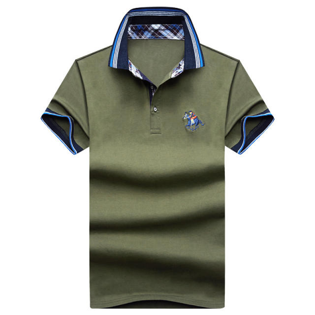 Dark Blue Polo Shirt Cotton Short Sleeve T-shirts Men Lapel Summer Tops PQLG1703A