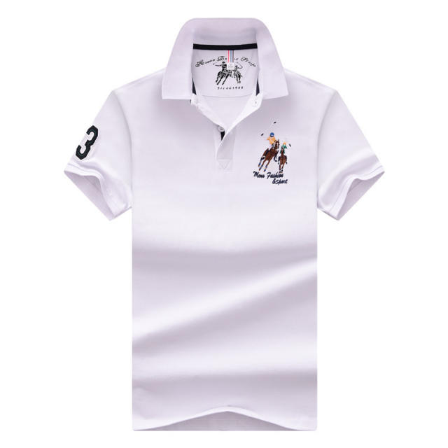 White Cotton Short Sleeve T-shirt Men Lapel Loose Tops Summer Polo Shirt PQ2020C