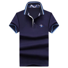 Dark Blue Polo Shirt Cotton Short Sleeve T-shirts Men Lapel Summer Tops PQLG1703A
