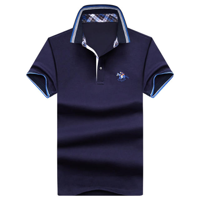 Dark Blue Polo Shirt Cotton Short Sleeve T-shirts Men Lapel Summer Tops PQLG1703A