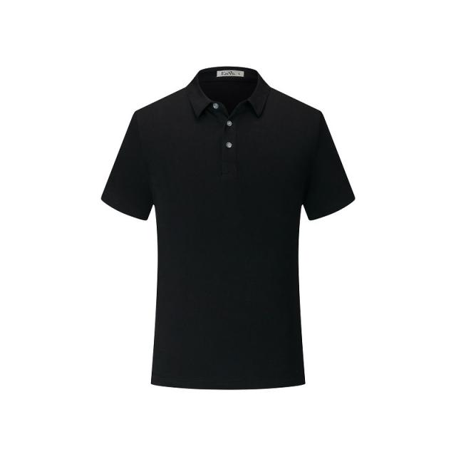 Dark Blue Summer Combed Cotton Tops Plain Weave Lapel Work Shirts POLO shirt PQ1838C
