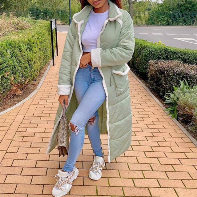 Fashion Loose Down Jacket Long Fleece Particle White Duck Down Coat PQ4557