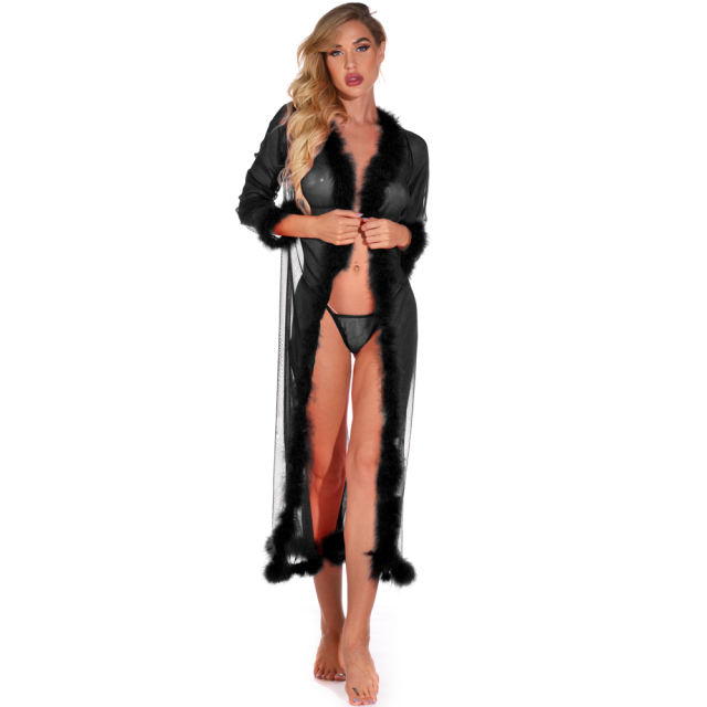 White Plus Size Plush Long NIght Dresses For Women Sleepwear PQYM7837B