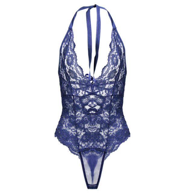 Deep V-neck Lace Teddies Lingerie Sexy Halter Lace Bodysuit PQ7822A