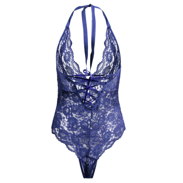 Deep V-neck Lace Teddies Lingerie Sexy Halter Lace Bodysuit PQ7822A