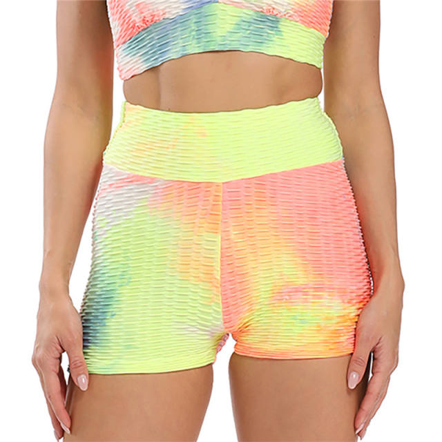 Women Tie-Dyed Fitness Leggings High Waist Sexy Sport Shorts PQ9616A