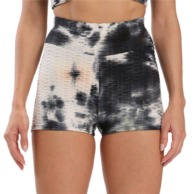 High Waist Tie-Dyed Fitness Leggings Women Sexy Sport Shorts PQ9616D