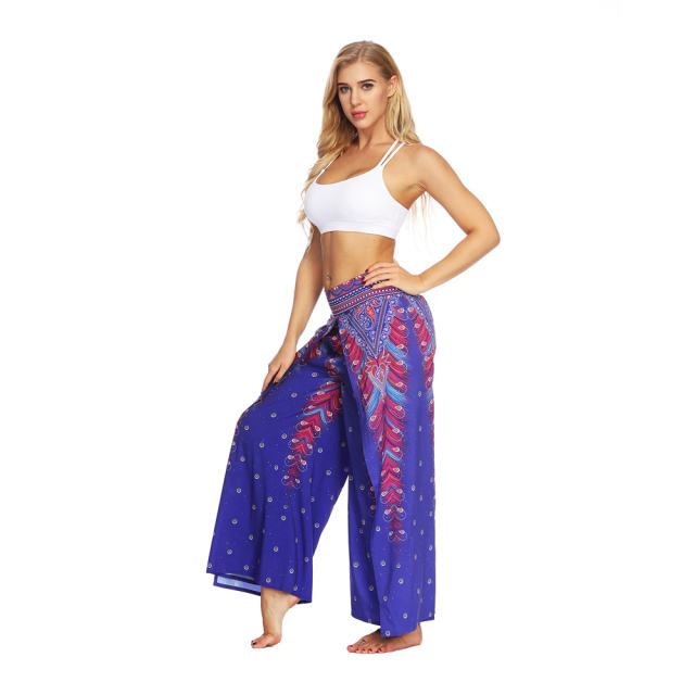 Women Straight Wide Leg Hippie Pants Loose Yoga Dance Wear PQYEA007
