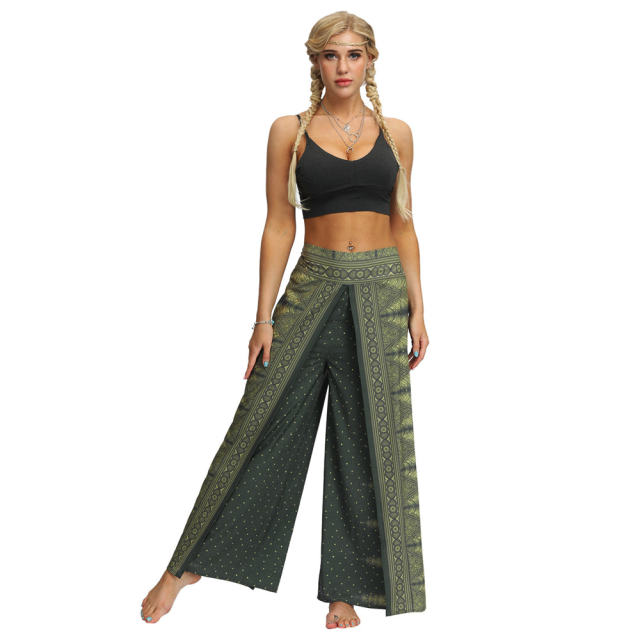 Women Straight Wide Leg Hippie Pants Loose Yoga Dance Wear PQYEA007