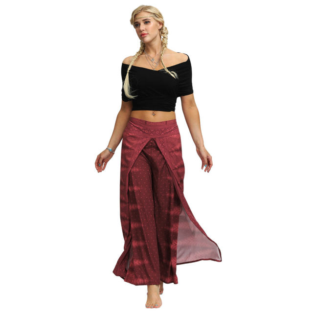 Women Straight Wide Leg Hippie Pants Loose Yoga Dance Wear PQYEA007