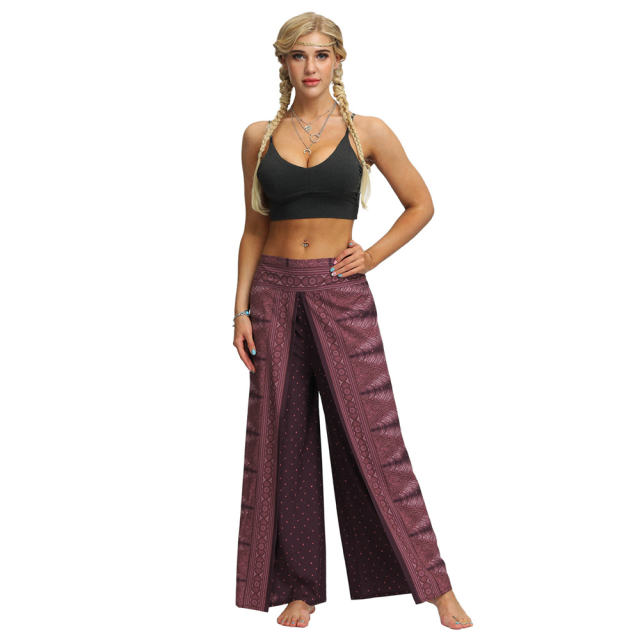 Women Straight Wide Leg Hippie Pants Loose Yoga Dance Wear PQYEA007