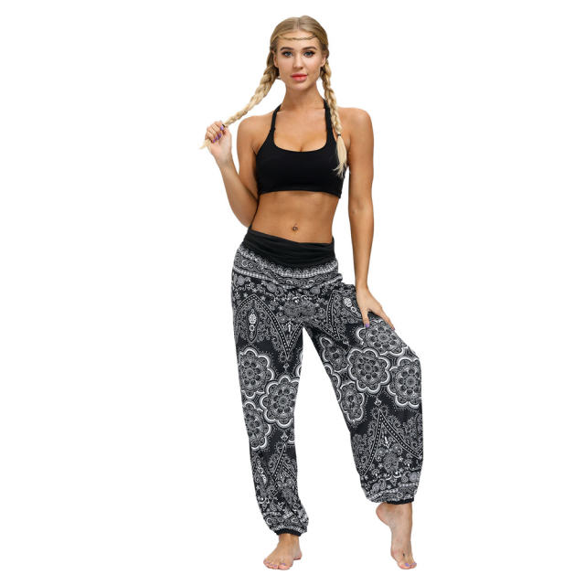 Loose Yoga Dance Bloomers Women Straight Wide Leg Hippie Pants PQYEX014