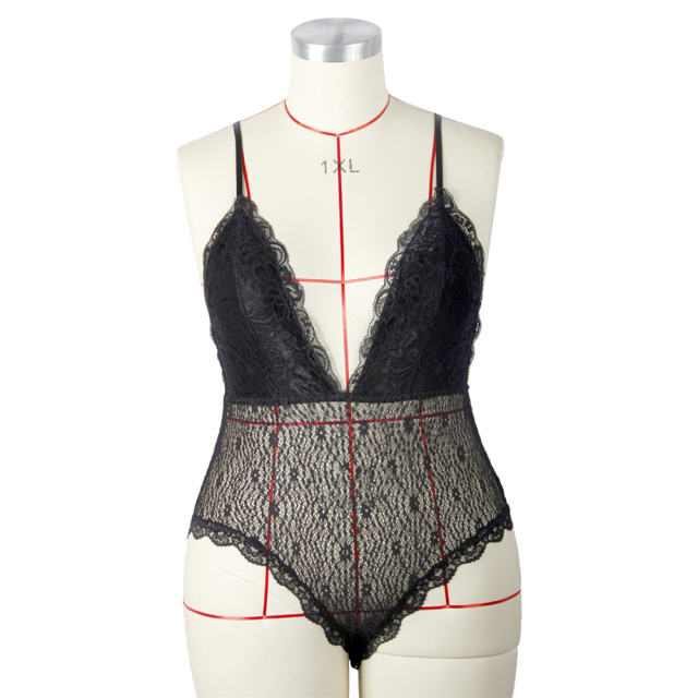 Spaghetti Strap Teddies Lingerie For Women Sexy V-neck Lace Bodysuit PQ7836A