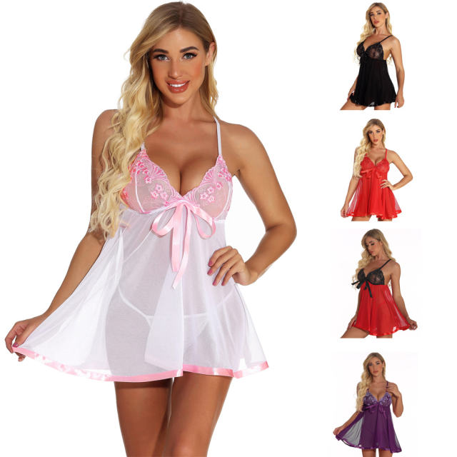 White Sexy Lace Nightdress Sleepwear Valentine Lingerie Set for Women PQYM78057B