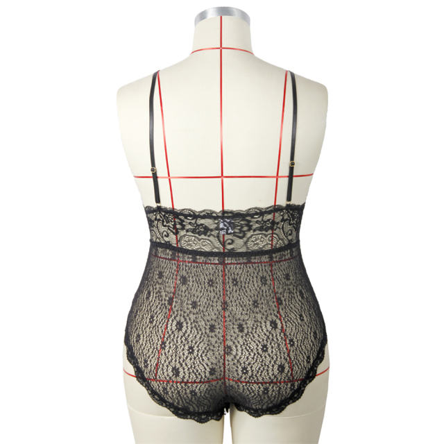 Spaghetti Strap Teddies Lingerie For Women Sexy V-neck Lace Bodysuit PQ7836A