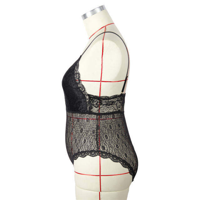 Spaghetti Strap Teddies Lingerie For Women Sexy V-neck Lace Bodysuit PQ7836A