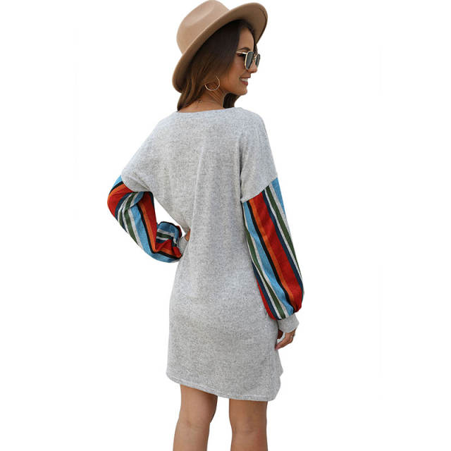 Colorful Striped Sleeve Spring Dress Women Fashion Loose Casual Dress PQWQ296B