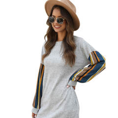 Colorful Striped Sleeve Spring Dress Women Fashion Loose Casual Dress PQWQ296B