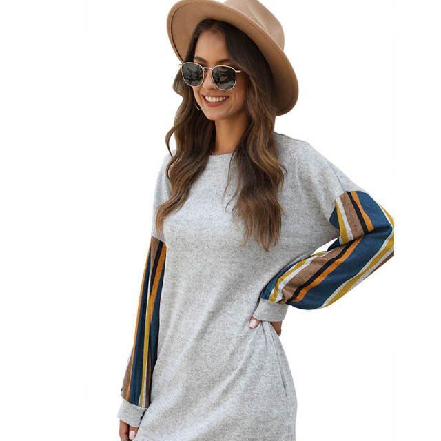Colorful Striped Sleeve Spring Dress Women Fashion Loose Casual Dress PQWQ296B